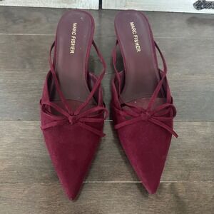 Marc Fisher Florin Kitten Heel Strappy Bow Coquette Statement Burgundy Red 7.5